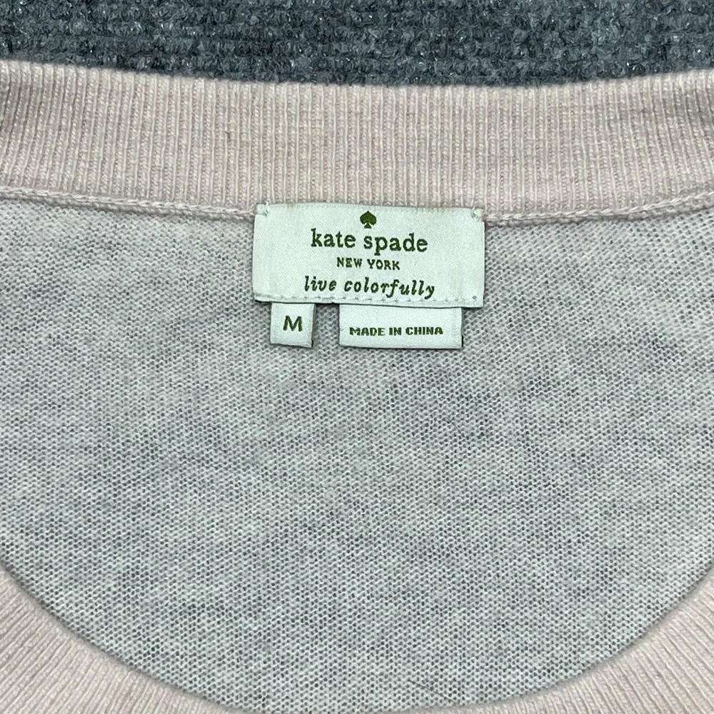 Kate Spade Sweater Womens Medium Pink Floral Jewel Crewneck Pullover Knit Top